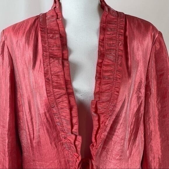 Rafael Metallic Tangerine Ruffled Party Event Glam Jacket NWOT Size 16 - Picture 3 of 11